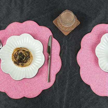 AHHFSMEI Round Scalloped Placemats Set of 6 15 Inch Faux Linen - color: Pink