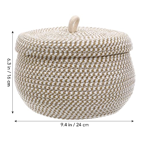 Angoily Storage Basket, 6.6 Quarts Woven Cotton Rope Basket with Lid, 1.6 Gal Small Round Decorative Storage Organizier Bin Box for Nursery, Living Room, Blanket, Home Decor, Bedroom