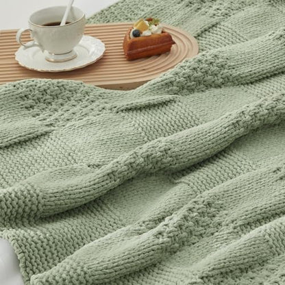 Amélie Home Checkered Knit Throw Blanket for Bed, Sage Green, 60"x80" - color: Checkered Sage Green, size: Checkered Knit 60"x80"