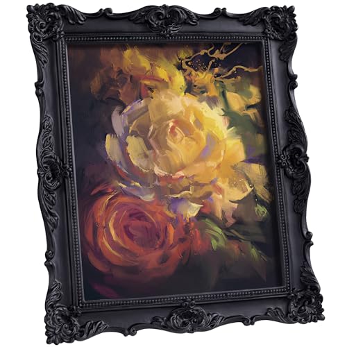 eletecpro 8x10 Vintage Picture Frame with Real Glass Cover, Black, 1-Pack | Tabletop or Wall Decor, Horizontal and Vertical Display, Carved Resin Frame & Velvet Backing, Easy Photo Changing - color: Black, size: 8x10