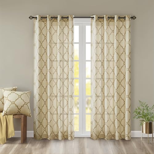 Madison Park Fretwork Print Window Curtain 1 Panel, 50x84 Beige/Gold - color: Beige/Gold, size: 50"W x 84"L (Pack of 1)