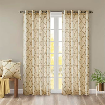 Madison Park Fretwork Print Window Curtain 1 Panel, 50x84 Beige/Gold - color: Beige/Gold, size: 50"W x 84"L (Pack of 1)