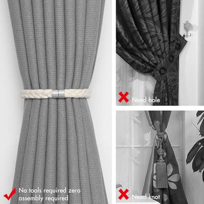 NICEEC 2 Pack Natural Cotton Rope Curtain Tiebacks Elegant Boho Style Magnetic Drape Tie Backs Soft Hand-Woven Rope Curtain Holdbacks for Home & Office Drapery (Cotton rope-03) - color: Cotton Rope-03, size: 2 Pack