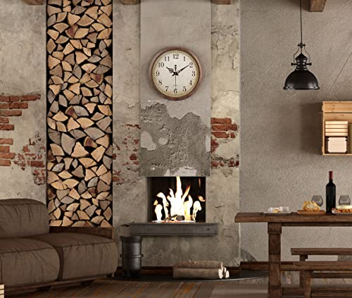 Bernhard Products Vintage Brown Wall Clock Silent Non Ticking 16 Inch Extra Large Quality Quartz Battery Operated Round Decorative Easy to Read for Home Kitchen Living/Dining Room Bedroom Office - color: Vintage, size: 16 Inch