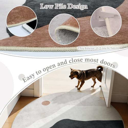4ft Abstract Round Rug, Mountain Grey Circle Area Rugs Soft Washable - color: Grey, size: 4' (Round)