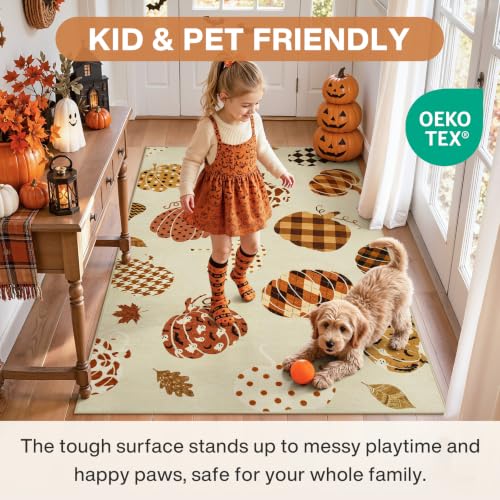 Tribesigns 2x6 Beige Halloween Fall Pumpkin Hallway Runner Rug for Kitchen - color: Beige2 - Pumpkin, size: 2' x 6' (Rectangular)