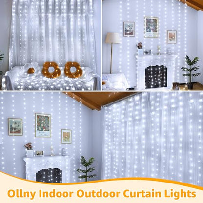 Ollny Curtain Lights 300LED 9.8ftx9.8ft, Connectable IP67 Waterproof - color: Cool White, size: 9.8 ft