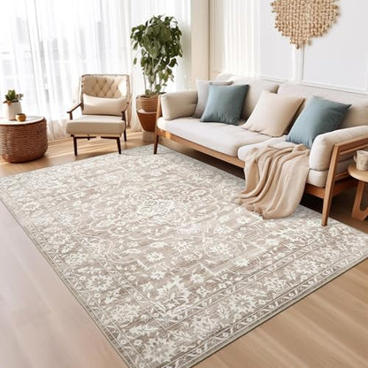 Soalmost 6x9 Area Rugs for Living Room, Washable Neutral Rug Light Brown - color: Light Brown, size: 6' x 9' (Rectangular)