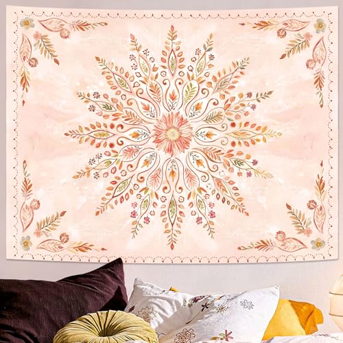 Lunerfex Floral Mandala Tapestry Boho Tapestry for Bedroom Orange Tapestries Wall Hanging Living Room Wall Art and Home Decor 44x60 - color: Orange, size: 60"L x 44"W