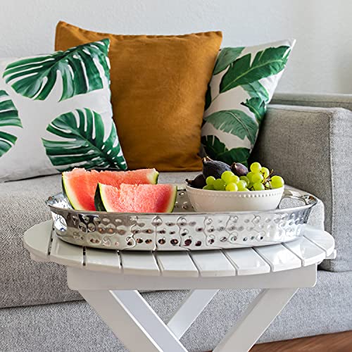 Monarch Abode Serving Tray with Handles – 17-Inch Hand Hammered Metal Platter for Living Room, Nickel Finish Large Ottoman Tray Accent for Coffee Table, Tea & Food Serving Dish for Party - color: Nickel Finish, size: 17" x 13" x 2"