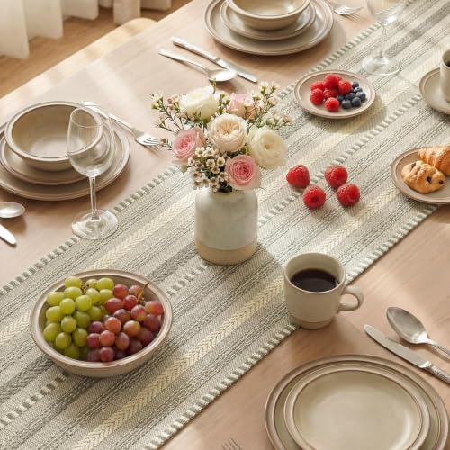 Artoid Mode Dark Grey Farmhouse Stripe Braided Table Runner 12x72 Inch - color: Dark Grey, size: 12" x 72", Table Runner