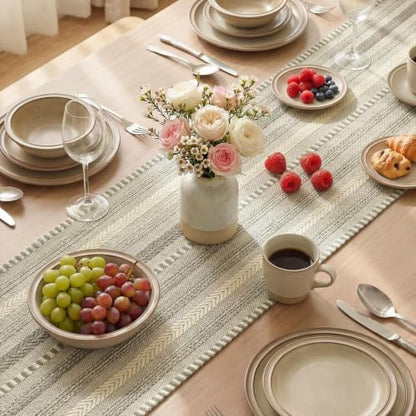 Artoid Mode Dark Grey Farmhouse Stripe Braided Table Runner 12x72 Inch - color: Dark Grey, size: 12" x 72", Table Runner