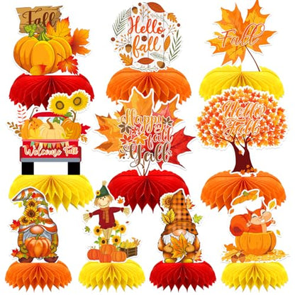 10Pcs Fall Table Decorations, Thanksgiving Honeycomb Centerpieces - style: Fall Party Style