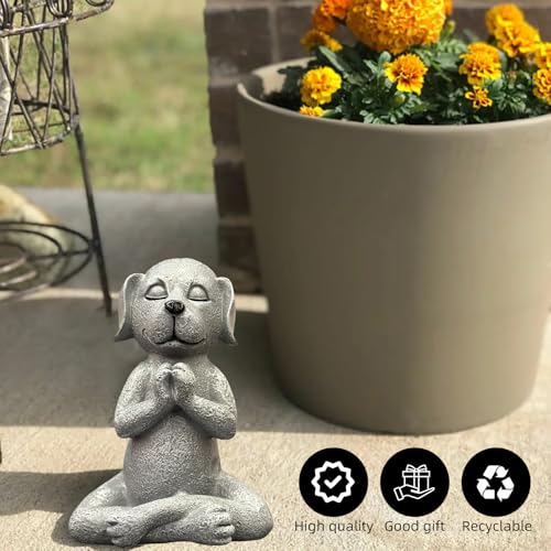 Meditating Buddha Dog Statue - 4.8 Inches Resin Yoga Figurine - Cute Funny Zen Animal Tabletop Decor for Patio, Terrace, Lawn and Outdoor Garden