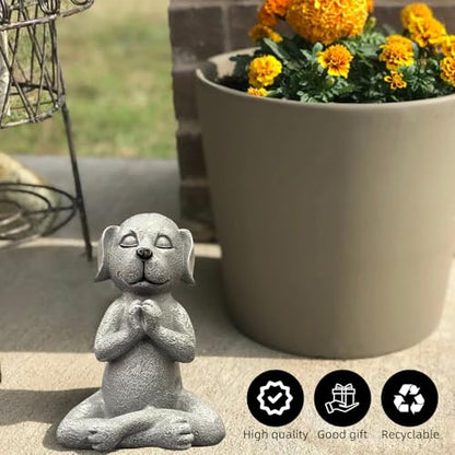 Meditating Buddha Dog Statue - 4.8 Inches Resin Yoga Figurine - Cute Funny Zen Animal Tabletop Decor for Patio, Terrace, Lawn and Outdoor Garden