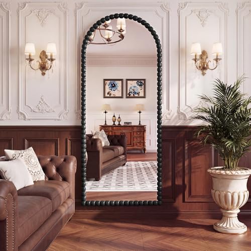 Antique Black Full Length Mirror 71x28 Inch, Beaded Standing Mirror - color: Antique Black