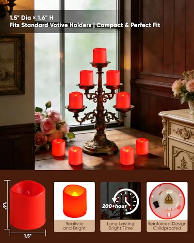 Homemory 12 Pack Red Flameless Flickering LED Votive Tealights Candles - color: Red (Warm White Light), size: 12 Pack