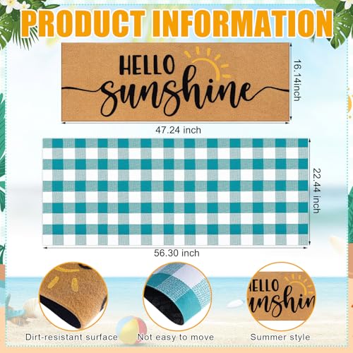 Tinideya 2 Pcs Large Hello Sunshine Layered Doormat Summer Front Door Mat - color: Blue, style: Sunshine