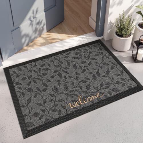 LUMI Outside Welcome Door Mat 24x36, Non-Slip Heavy Duty Dirt Trapper, Grey - color: Grey Gold Leaf, size: 24"x36"