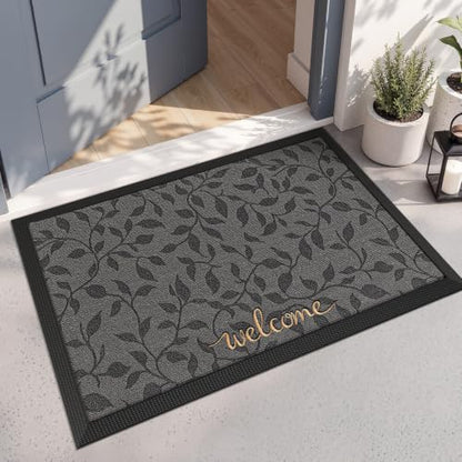 LUMI Outside Welcome Door Mat 24x36, Non-Slip Heavy Duty Dirt Trapper, Grey - color: Grey Gold Leaf, size: 24"x36"