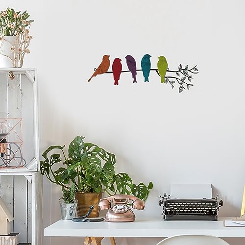 Ferraycle Metal Bird Wall Art, Birds on Branch Sculpture, Fresh Colors - color: Fresh Colors
