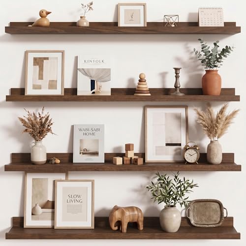 Axeman Picture Ledge Shelf, 36 Inch Walnut Floating Shelves Set of 4 - color: Walnut, size: 36 Inch