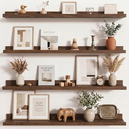Axeman Picture Ledge Shelf, 36 Inch Walnut Floating Shelves Set of 4 - color: Walnut, size: 36 Inch