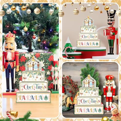 Britimes Tiered Tray Decor Set, 4 Pack, Wooden Table Sign, Nutcracker - style: Christmas Nutcracker