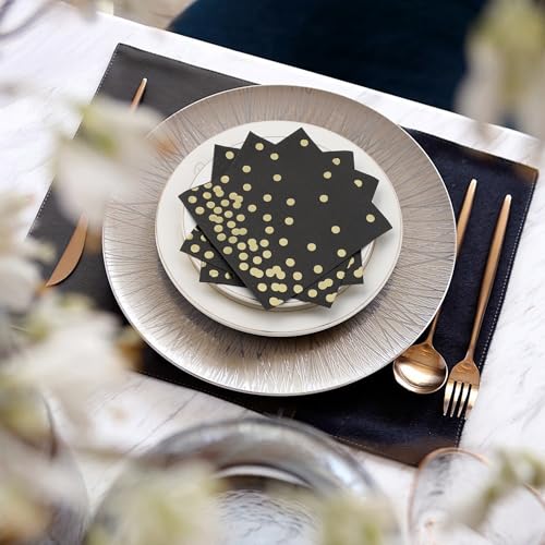 80 Pack of White Paper Cocktail Napkins with Gold Foil Polka Dot Confetti，Polka Dot Party Supplies(5 x 5 in，3-ply) (Black) - style: Black Gold Dot