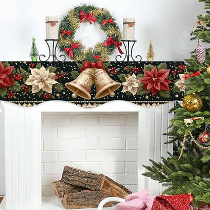 NYZE Christmas Mantel Scarf 60 x 17 Inch Fireplace Mantel Scarf Cover Decoration for Christmas Fireplace Scarf Shelf Top Runner Holiday Winter Home Decor - size: 60 x 17 in, style: Bell 2