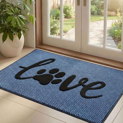 Bulijojo Love Door Mat 32x48 Inch, Non Slip Rubber Backing Entrance Mat,Dirt Resistant and Absorbent Welcome Mats,Low-Profile Floor Mats for Entryway Blue - color: Blue, size: 2'8" x 4' (Rectangular)