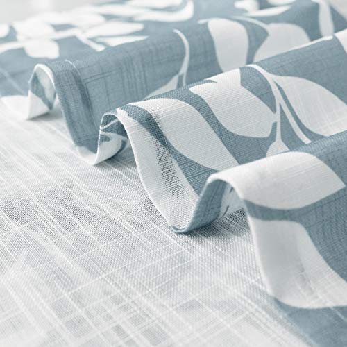 Blue White Sliding Door Curtains 100x84" Linen Leaf Drapes Living Room 1pc - color: Blue, size: 100"W x 84"L (Pack of 1)