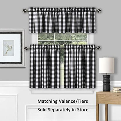 Amzdecor Black White Buffalo Plaid Valance Semi Sheer Cafe Curtain 55"x15" - color: Black/White