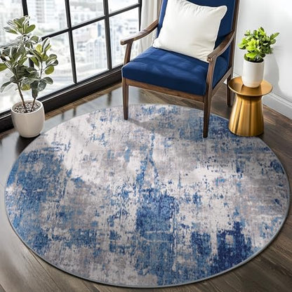 RELEANY Washable Round 4ft Area Rug for Living Room Blue Gray - color: Blue/Gray, size: 4' (Round)