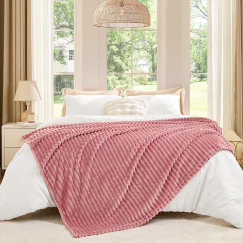 BEDELITE 3D Ribbed Jacquard Pink Fleece Throw Blanket for Couch, 50x60 Inch - color: Dusty Pink, size: Throw(50"x60")