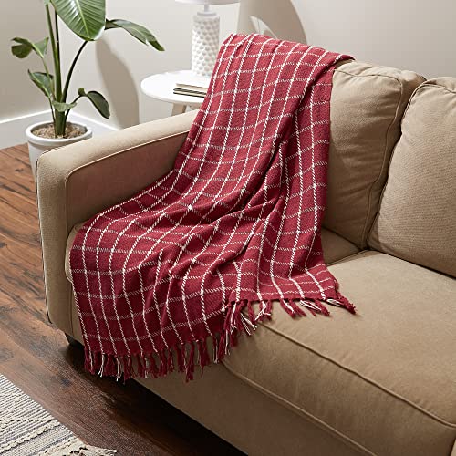 DII Transitional Checked Plaid Woven Throw, 50x60, Barn Red - color: Barn Red, size: 50x60"
