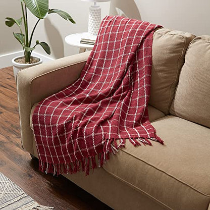 DII Transitional Checked Plaid Woven Throw, 50x60, Barn Red - color: Barn Red, size: 50x60"