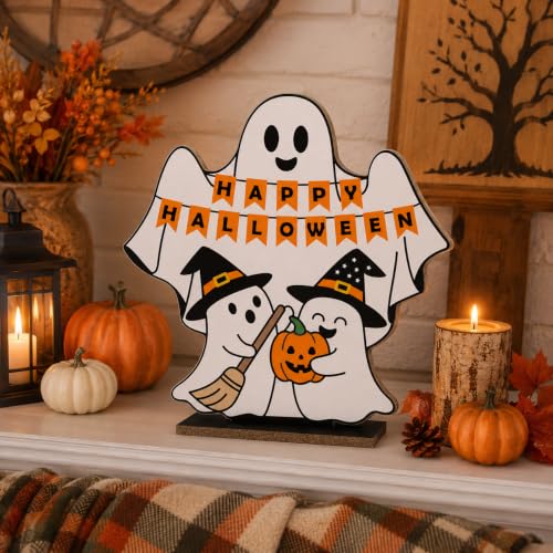 Happy Halloween Boo Wooden Sign Table Decorations Tabletop Centerpieces - color: Halloween02
