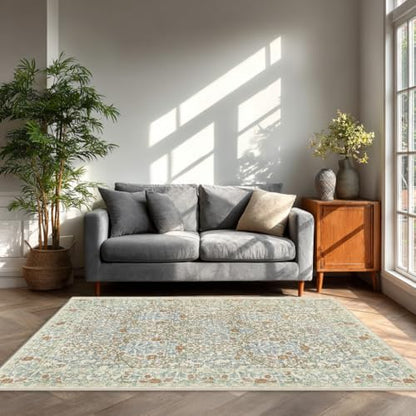 5x7 Washable Area Rugs for Living Room Soft Carpet (Beige Blue) - color: Beige Blue, size: 5' x 7' (Rectangular)