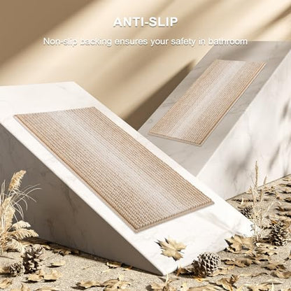 BSICPRO Bathroom Rugs Sets 2 Piece, Non Slip Boho Bath Mats, Beige - color: Beige, size: 20" x 32" Plus 16" x 24"