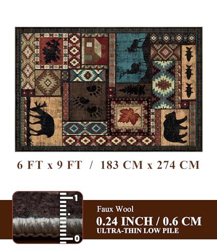 YIHOUSE 15.2x22.9cm(6x9인치) 러스틱 캐빈 부분 러그 - color: 브라운., size: 6피트 x 9피트