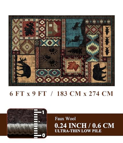 YIHOUSE 15.2x22.9cm(6x9인치) 러스틱 캐빈 부분 러그 - color: 브라운., size: 6피트 x 9피트