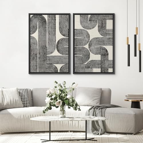 SIGNWIN Framed Canvas Print Wall Art Set Black Line Curved Geometry Abstract Illustrations Graffiti & Street Art Modern Art for Living Room, Bedroom, Office - 16"x24"x2 Black - color: A16-2604-m11, size: 16"x24"x2 Panels Black