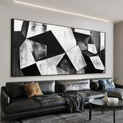 Large Framed Abstract Wall Art For Living Room Geometric Block 29" X 58" - color: Ink Black, size: 58"L x 29"W