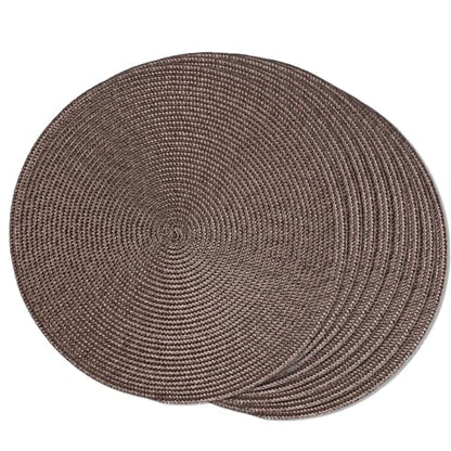 FunWheat Round Braided Placemats Set of 8 Place Mats for Dining Table Woven Washable Non-Slip Table Mats 15 Inch(Brown,8pcs) - color: Brown, size: Set of 8