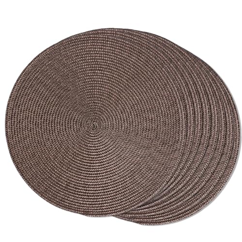 FunWheat Round Braided Placemats Set of 8 Place Mats for Dining Table Woven Washable Non-Slip Table Mats 15 Inch(Brown,8pcs) - color: Brown, size: Set of 8