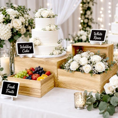 4 Pack Wooden Buffet Risers Cupcake Stand Buffet Display with Mini Signs - color: Beige, size: 4 Pcs