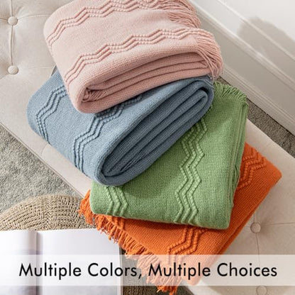 MIULEE Sage Green Knitted Boho Throw Blanket for Couch 50"x60" - color: Sage Green, size: 50" x 60"