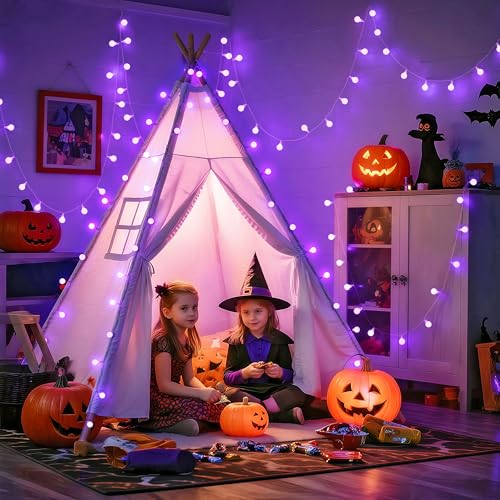 JMEXSUSS 100 LED Globe Purple Halloween Lights Battery Operated 8 Modes - color: Purple, size: 100 LED Battery