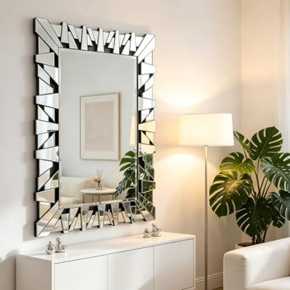 40" x 28" Large Wall Mirror with Glass Frame for Living Room - size: 40"L x 28"W